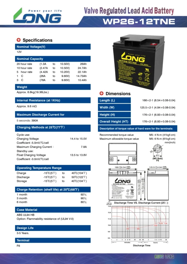 แบตเตอรี่ Long WP26-12TNE (12V26AH) - Image 2
