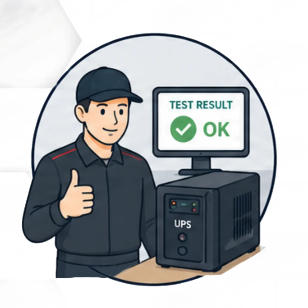 เปลี่ยนแบตเตอรี่ UPS APC Back Series 9 ช่างทำการทดสอบเครื่อง UPS ของลูกค้า